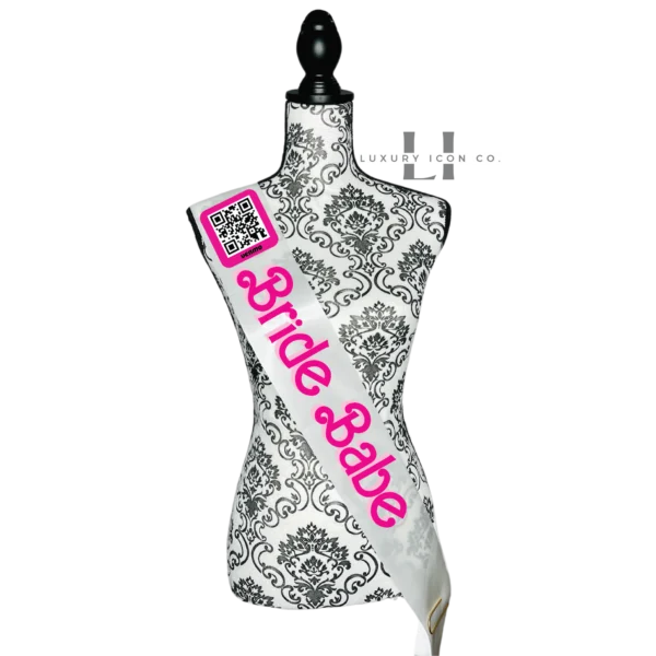 Bride Babe Barbie Bachelorette Party Sash with QR code to Buy Bride a Drink