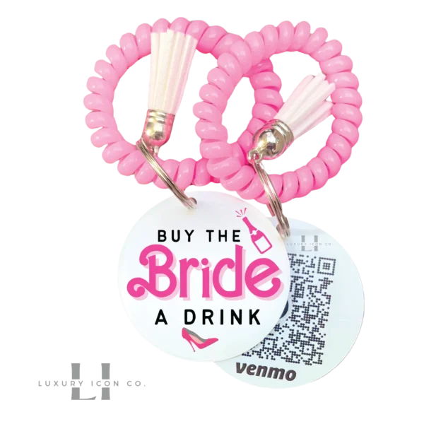 Malibu Bachelorette Party Buy the Bride a Drink Bracelets Barbie style with Pink bands and white tassels making them the perfect Bach Party Favor. By Luxury Icon Co.