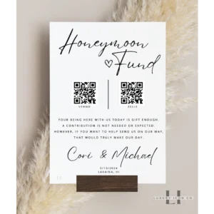 Honeymoon Fund QR code Sign. By Luxury Icon Co.