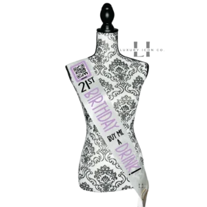 21st Birthday Sash with QR code to Buy Me a Drink. By Luxury Icon Co.