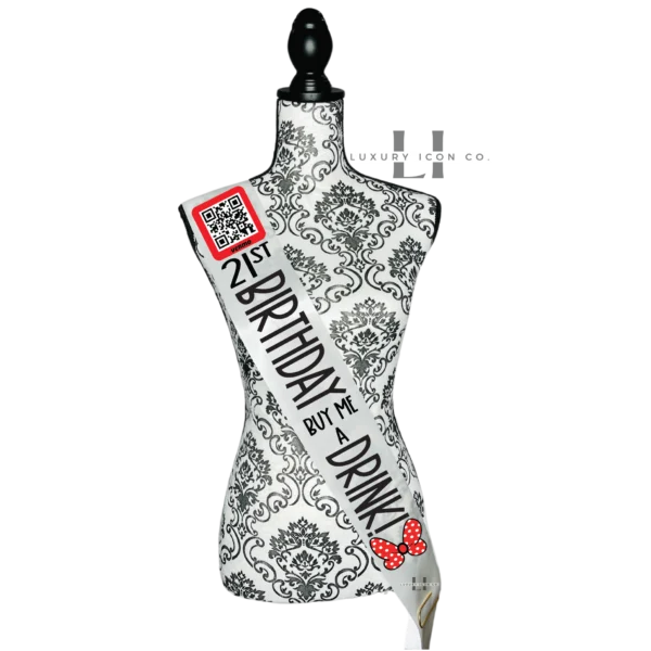 Buy Me a Drink QR Code Minnie Sash 21st Birthday. By Luxury Icon Co.
