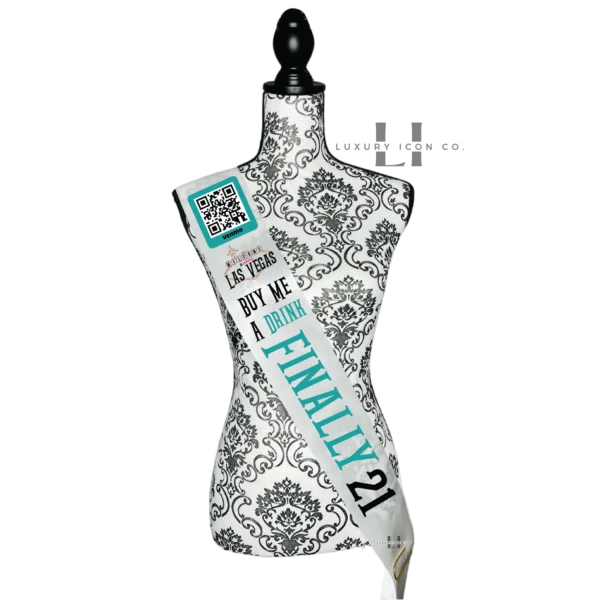 Las Vegas Finally 21 Birthday Sash, Buy me a drink with QR code. By Luxury Icon Co.