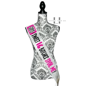 Sweet Sixteen spoil me birthday sash with QR code. by Luxury Icon Co