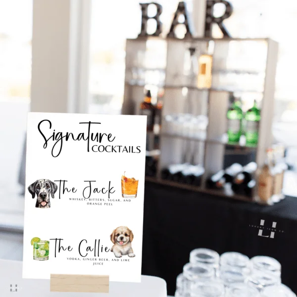 Personalized Pet Image Signature Cocktail Sign | Wedding Bar Menu - Image 2