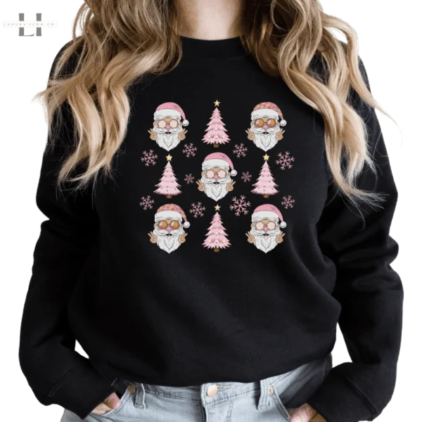 Pink Peace Santa Christmas Sweatshirt | Retro Xmas Crewneck
