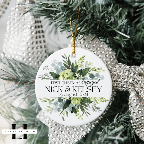 Eucalyptus Enchantment First Christmas Engaged Ornament - Perfect for Your First Holiday Together!