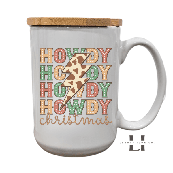 Howdy Howdy Christmas Mug with cow print bolt